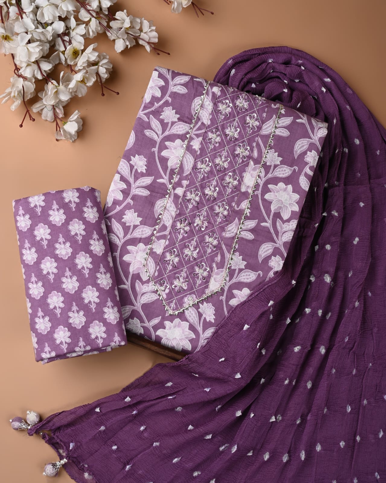 PREMIUM GOTA PATTI COTTON SUIT SET WITH CHIFFON DUPATTA