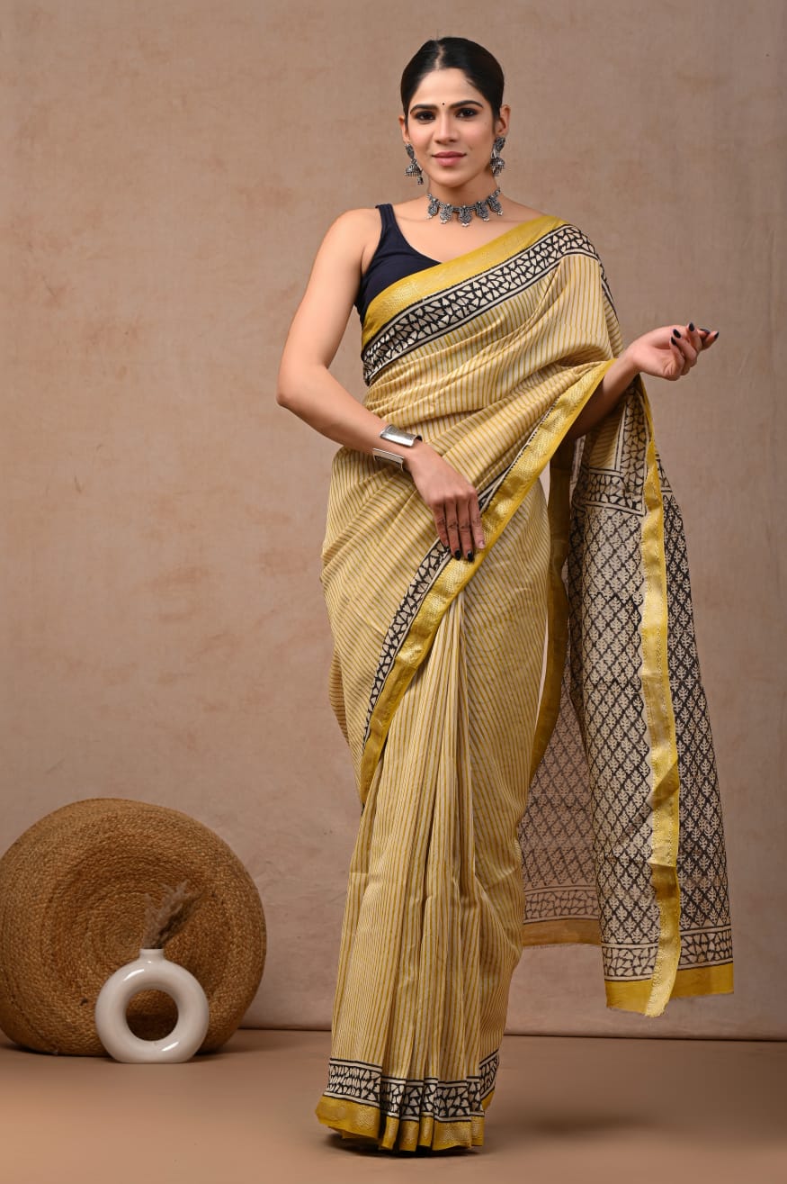 New Designer Hand Block Print Maheshwari Silk Saree