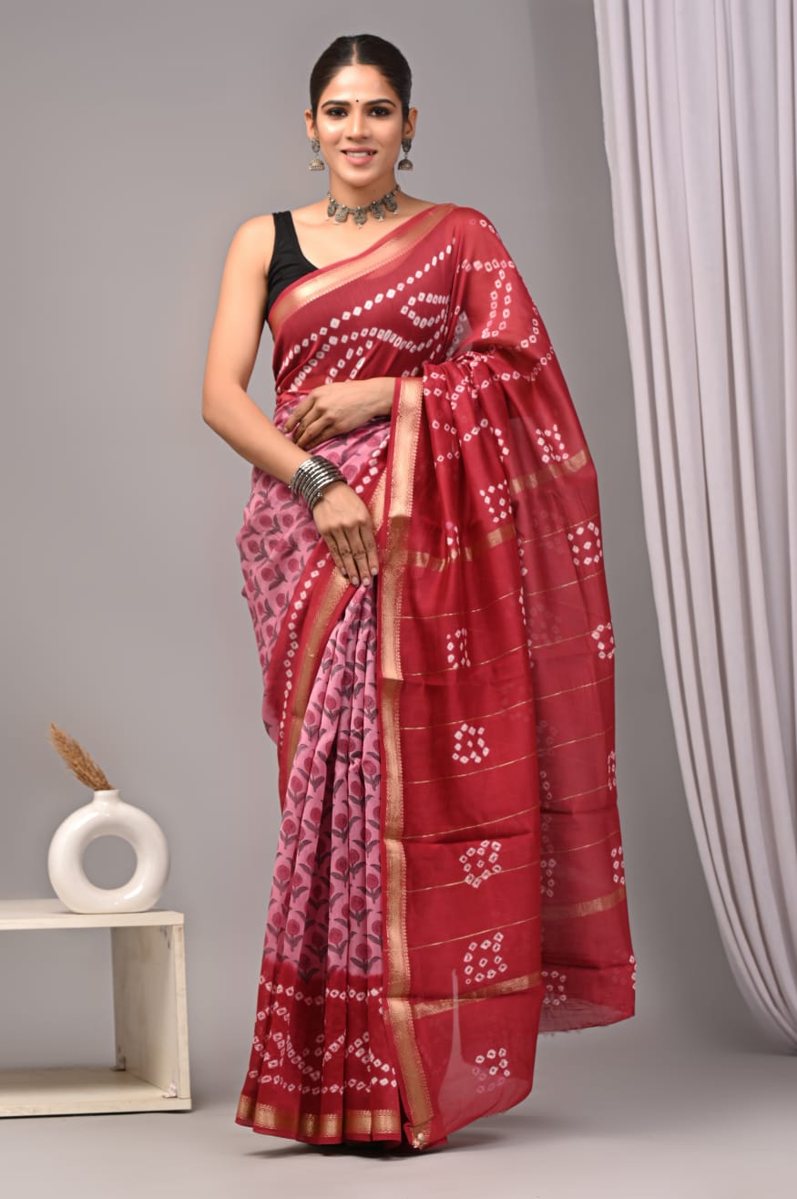 New Designer Hand Block Print Maheshwari Silk Saree