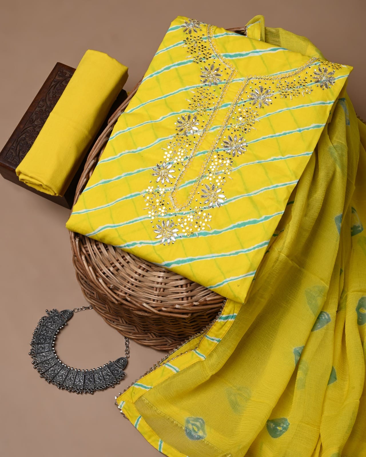 PREMIUM GOTA PATTI COTTON SUIT SET WITH CHIFFON DUPATTA