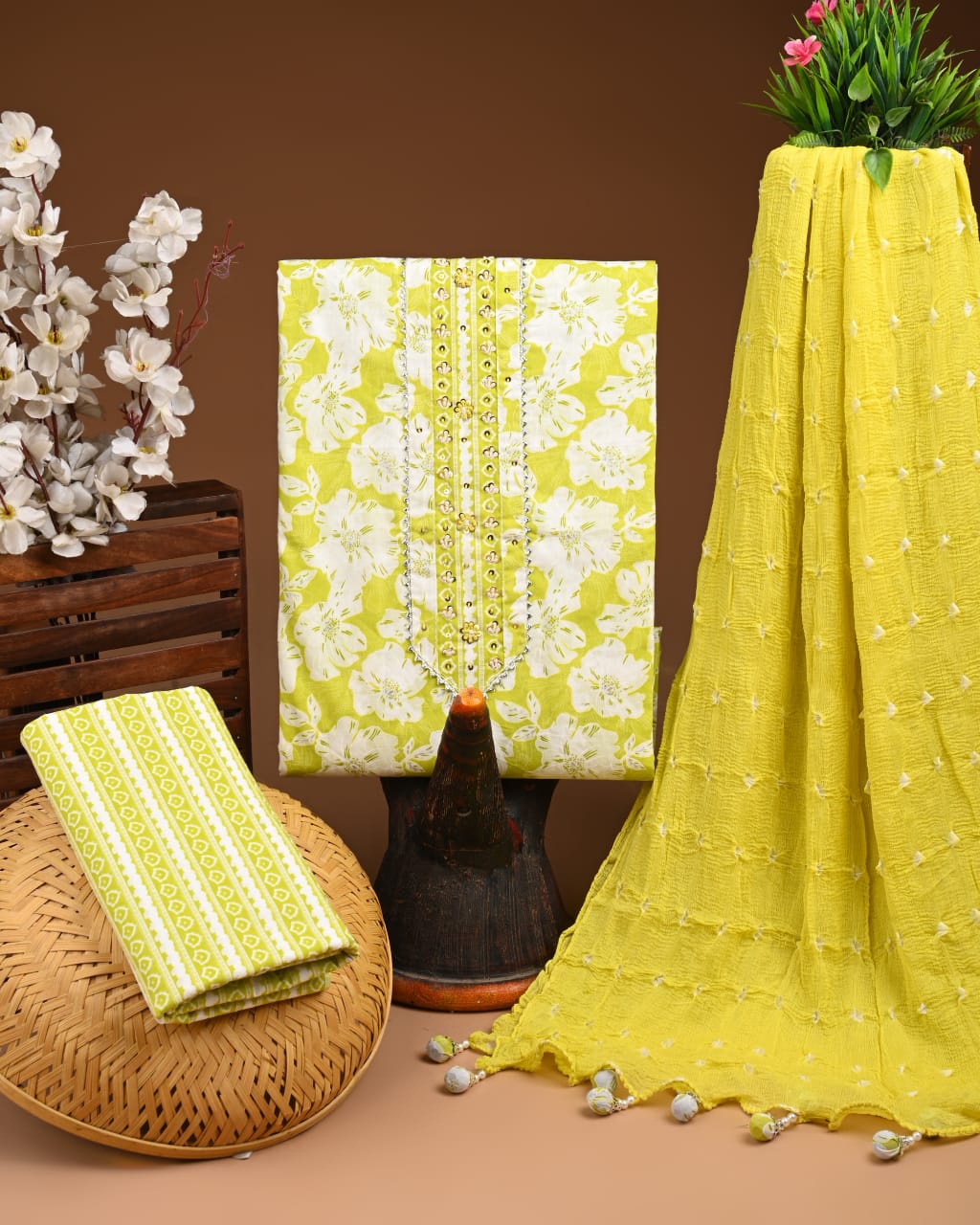 PREMIUM GOTA PATTI COTTON SUIT SET WITH CHIFFON DUPATTA