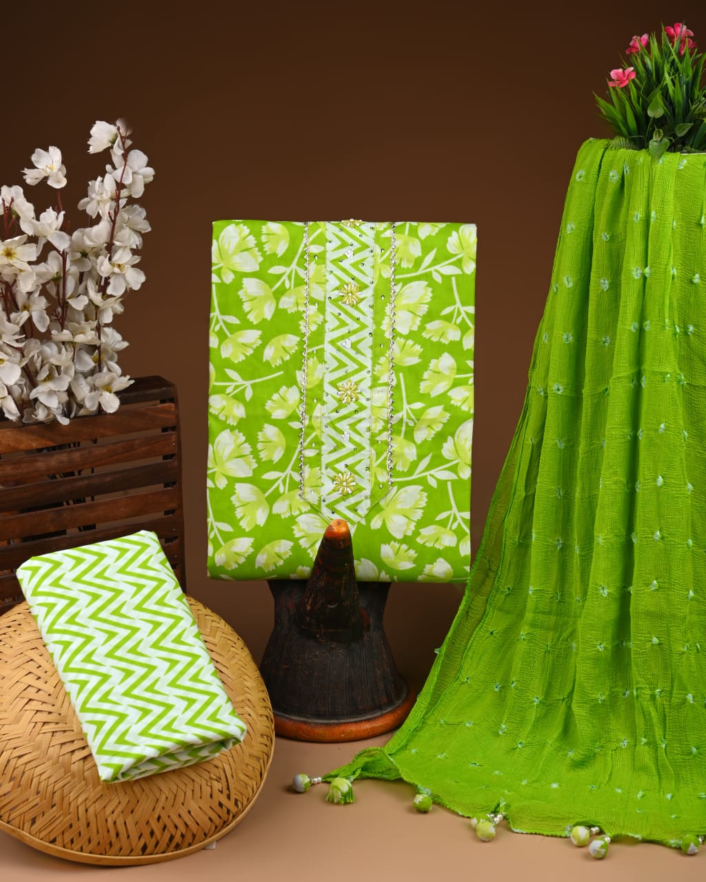 PREMIUM GOTA PATTI COTTON SUIT SET WITH CHIFFON DUPATTA
