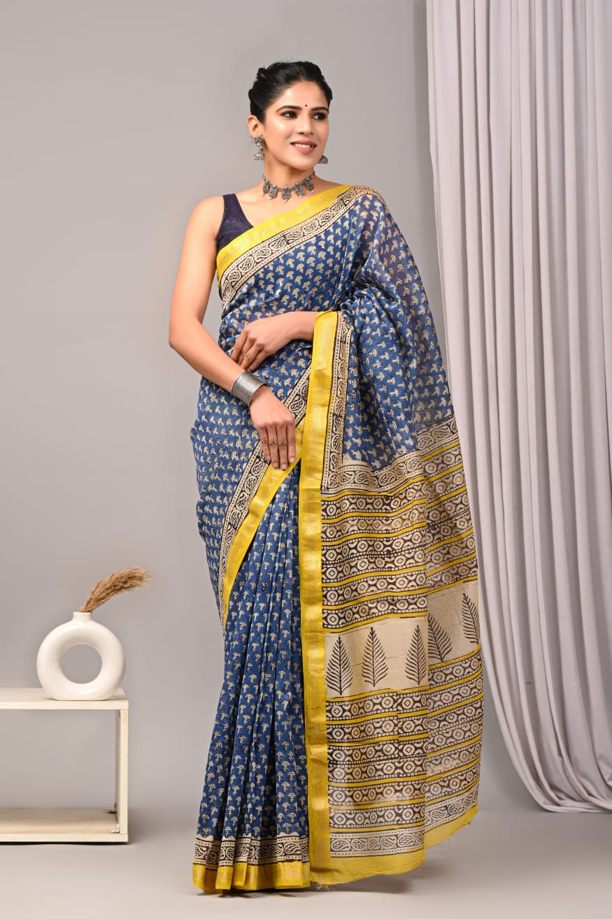 New Designer Hand Block Print Maheshwari Silk Saree