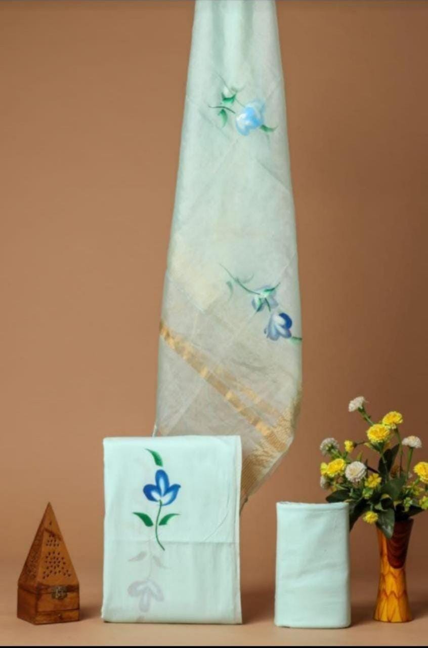 Elegant Hand Block Printed Cotton Suit With Organza Dupatta