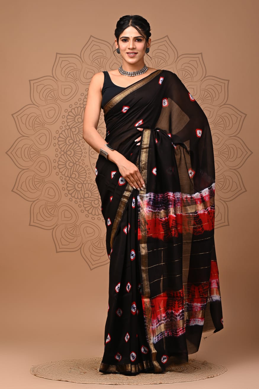 New Designer Hand Block Print Maheshwari Silk Saree