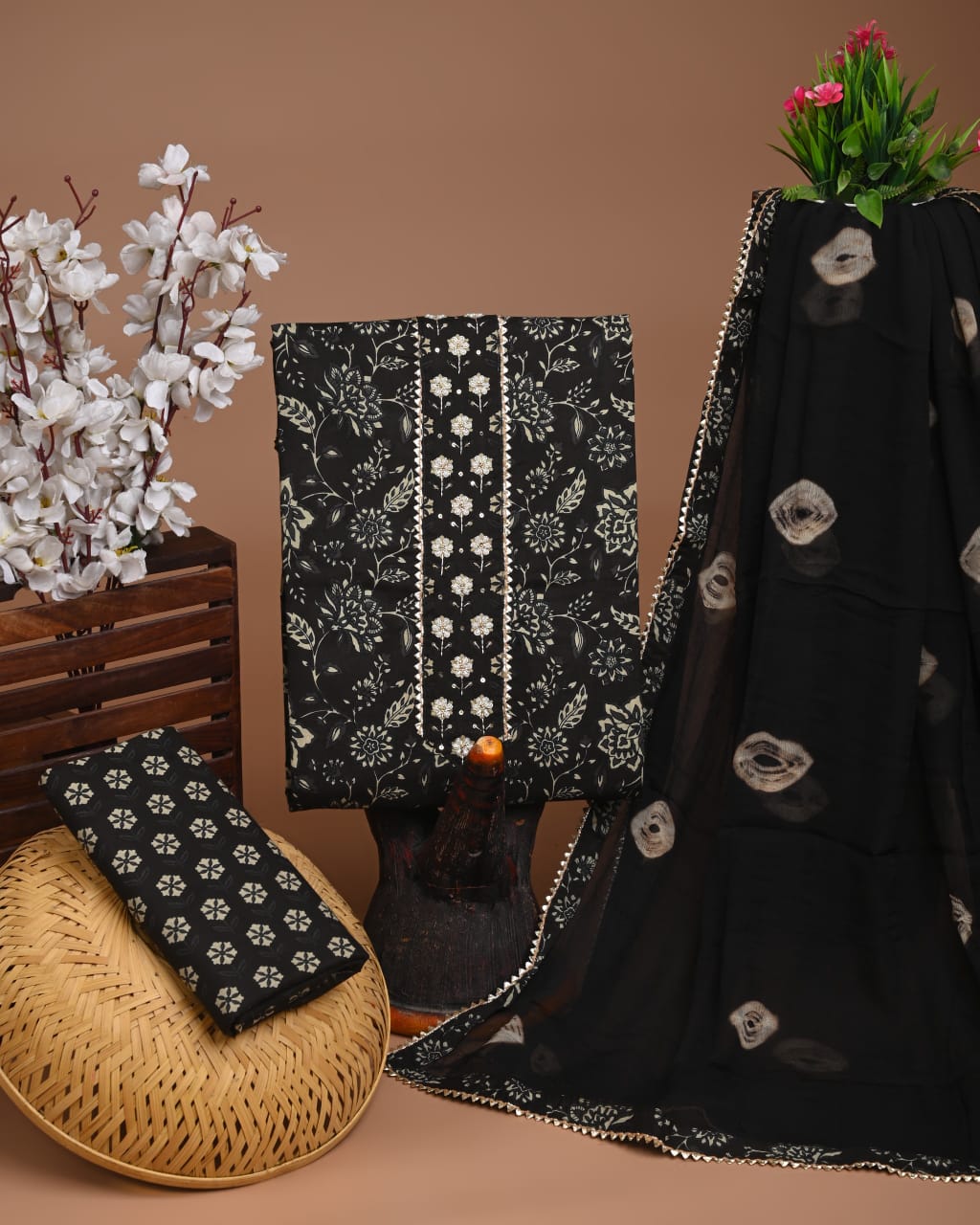 PREMIUM GOTA PATTI COTTON SUIT SET WITH CHIFFON DUPATTA