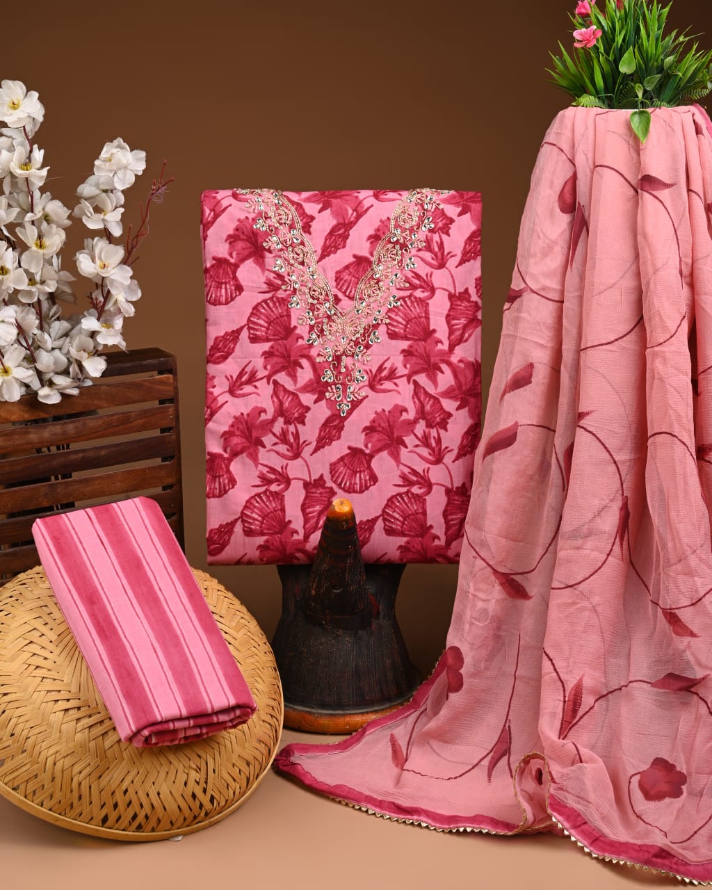 PREMIUM GOTA PATTI COTTON SUIT SET WITH CHIFFON DUPATTA