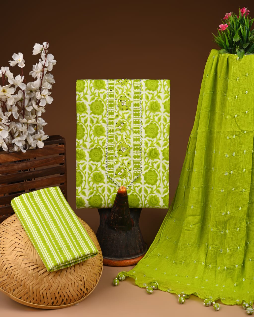 PREMIUM GOTA PATTI COTTON SUIT SET WITH CHIFFON DUPATTA