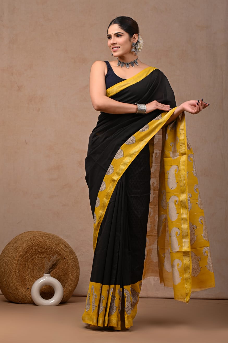 New Designer Hand Block Print Maheshwari Silk Saree