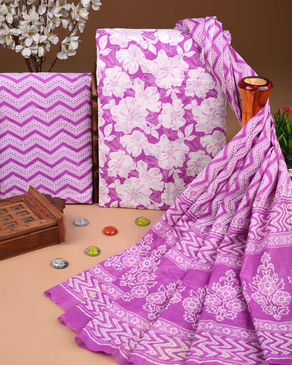 Baby Pink Hand Block Cotton Suit with Cotton Dupatta – MyRaika