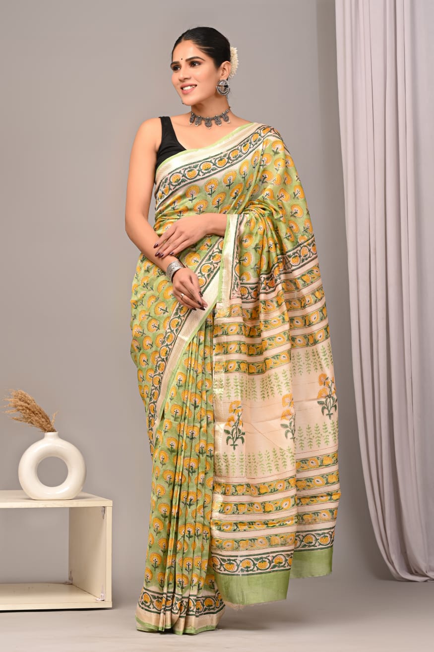 New Designer Hand Block Print Maheshwari Silk Saree