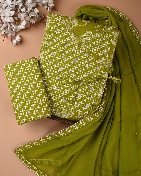 PREMIUM GOTA PATTI COTTON SUIT SET WITH CHIFFON DUPATTA