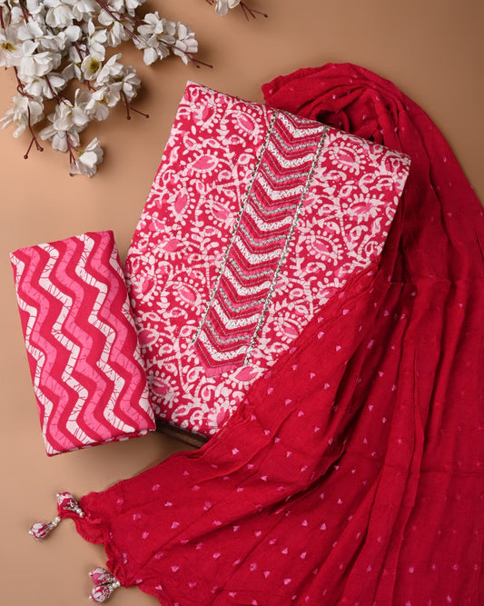PREMIUM GOTA PATTI COTTON SUIT SET WITH CHIFFON DUPATTA