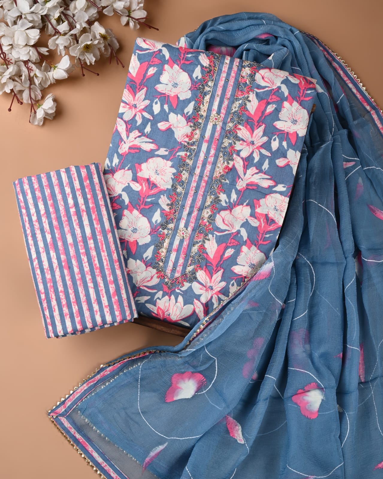 PREMIUM GOTA PATTI COTTON SUIT SET WITH CHIFFON DUPATTA