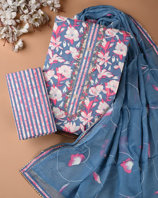 PREMIUM GOTA PATTI COTTON SUIT SET WITH CHIFFON DUPATTA