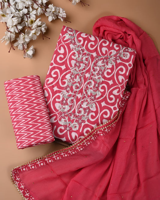 PREMIUM GOTA PATTI COTTON SUIT SET WITH CHIFFON DUPATTA