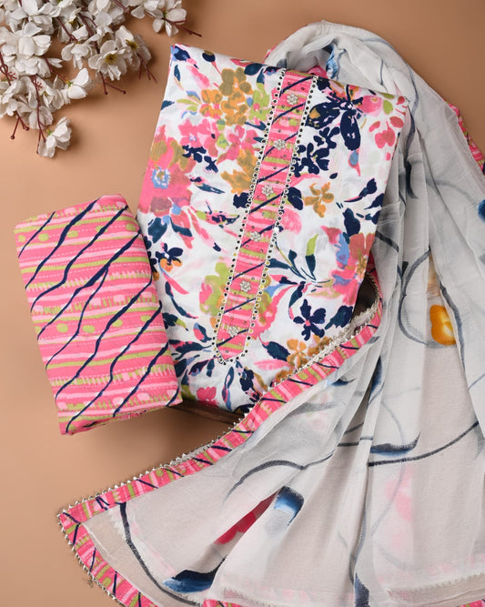PREMIUM GOTA PATTI COTTON SUIT SET WITH CHIFFON DUPATTA