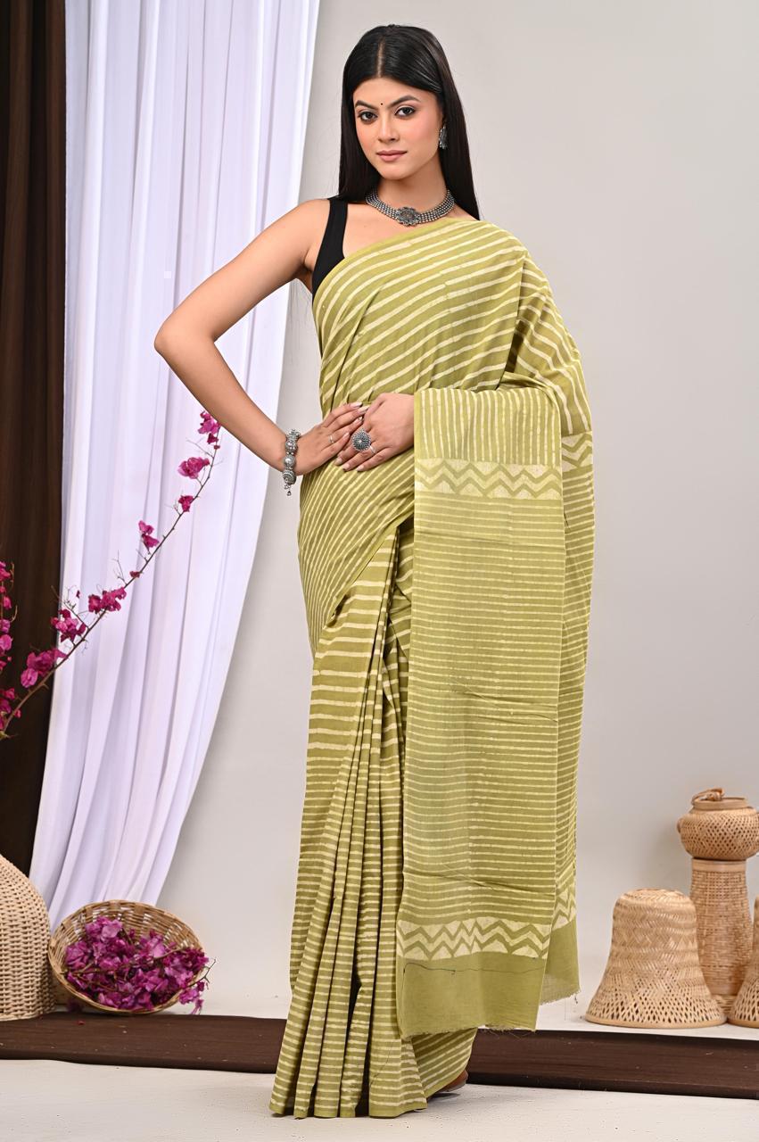 Traditional Authentic Hand Block Printed Pure Organic Cotton Sarees With matching Blouse