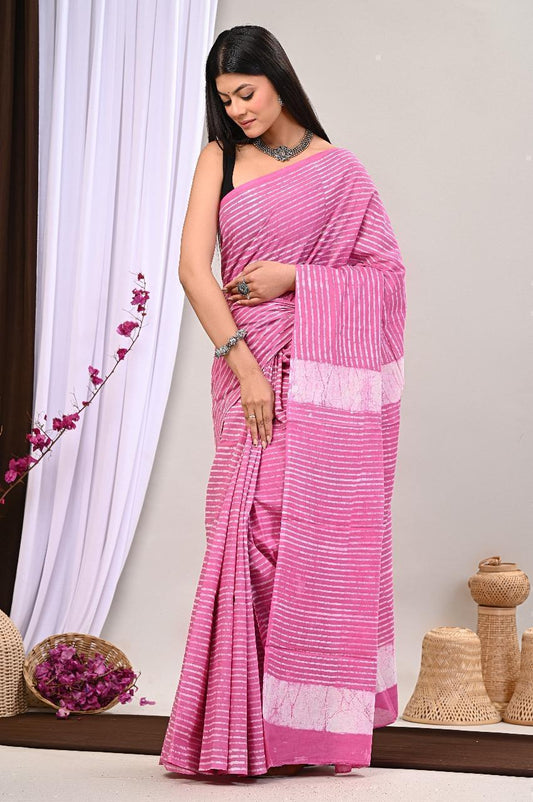 Traditional Authentic Hand Block Printed Pure Organic Cotton Sarees With matching Blouse