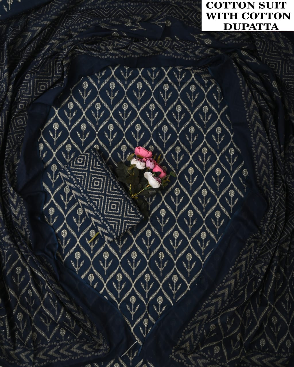 Exclusive Hand Block Cotton Suit With Mulmul Dupatta