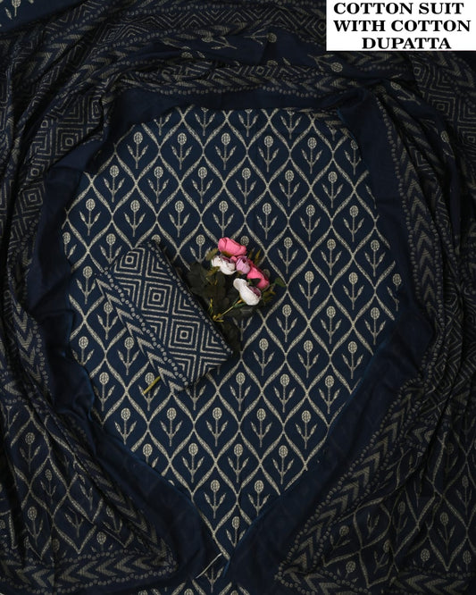 Exclusive Hand Block Cotton Suit With Mulmul Dupatta
