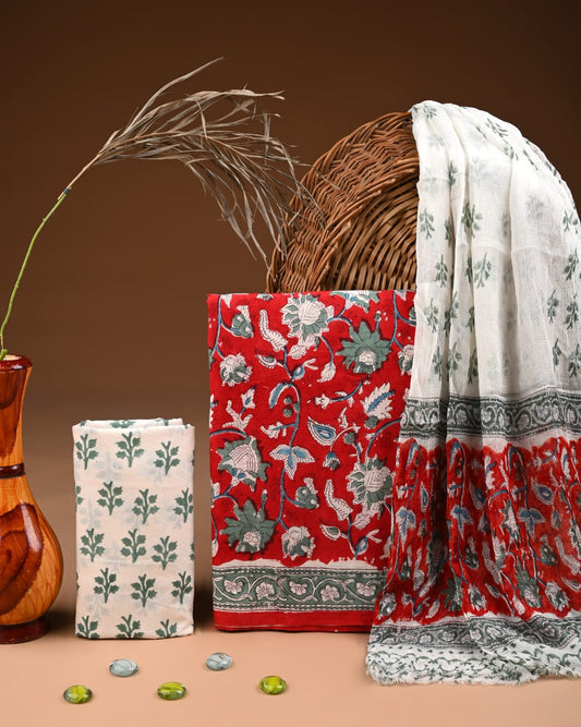 PREMIUM COTTON SUIT SET WITH CHIFFON DUPATTA