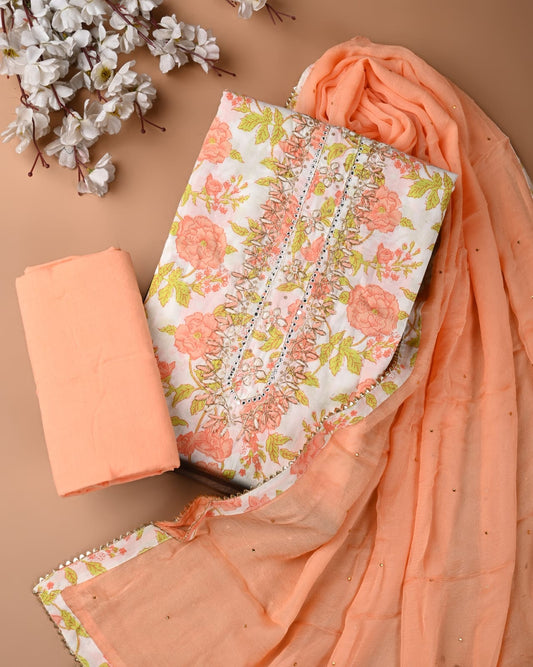 PREMIUM GOTA PATTI COTTON SUIT SET WITH CHIFFON DUPATTA