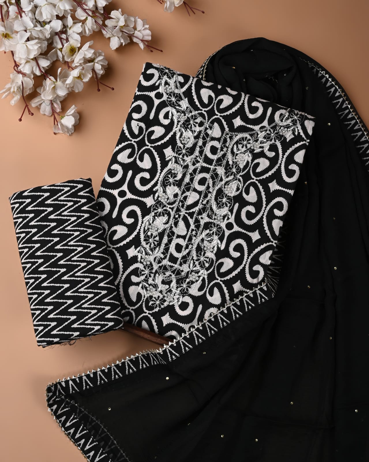 PREMIUM GOTA PATTI COTTON SUIT SET WITH CHIFFON DUPATTA