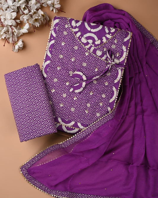 PREMIUM GOTA PATTI COTTON SUIT SET WITH CHIFFON DUPATTA