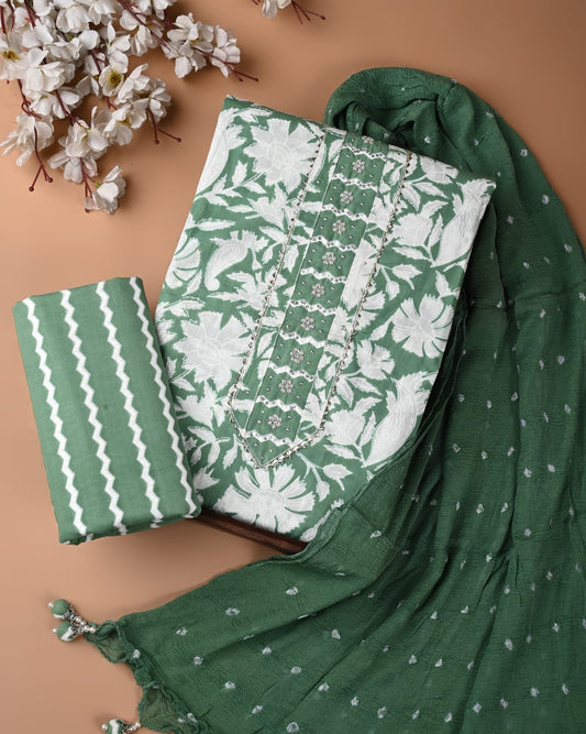 PREMIUM GOTA PATTI COTTON SUIT SET WITH CHIFFON DUPATTA
