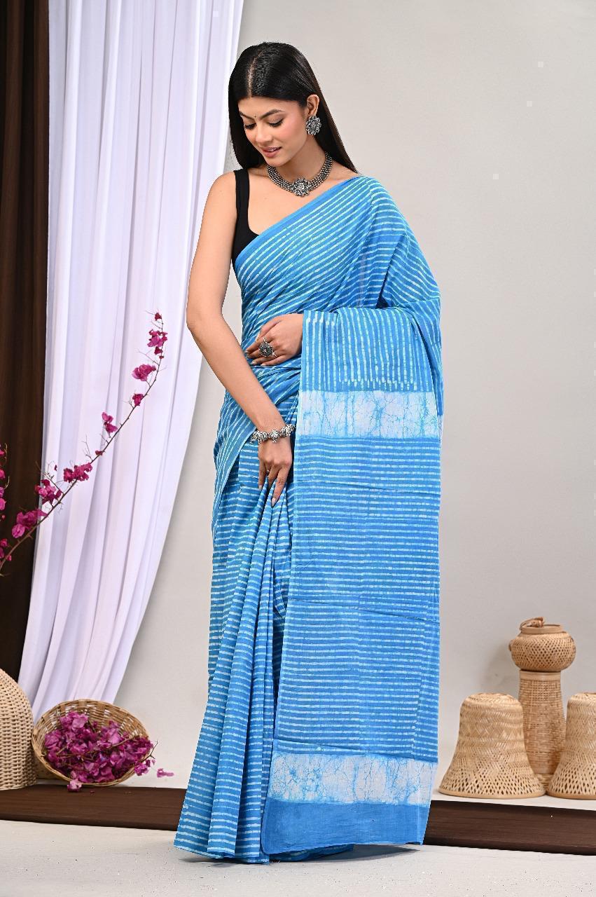 Traditional Authentic Hand Block Printed Pure Organic Cotton Sarees With matching Blouse