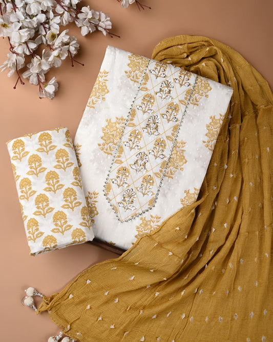 PREMIUM GOTA PATTI COTTON SUIT SET WITH CHIFFON DUPATTA