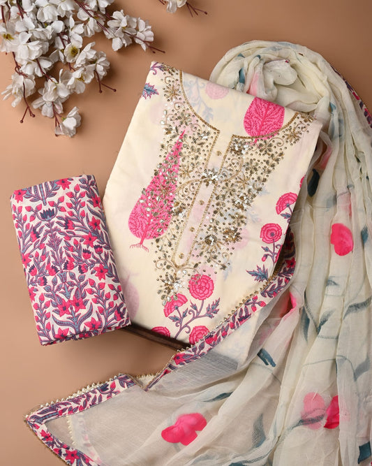 PREMIUM GOTA PATTI COTTON SUIT SET WITH CHIFFON DUPATTA