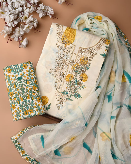PREMIUM GOTA PATTI COTTON SUIT SET WITH CHIFFON DUPATTA