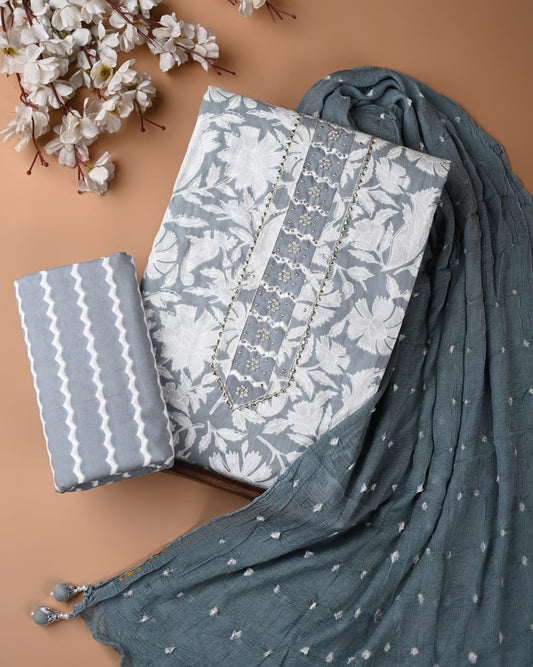 PREMIUM GOTA PATTI COTTON SUIT SET WITH CHIFFON DUPATTA