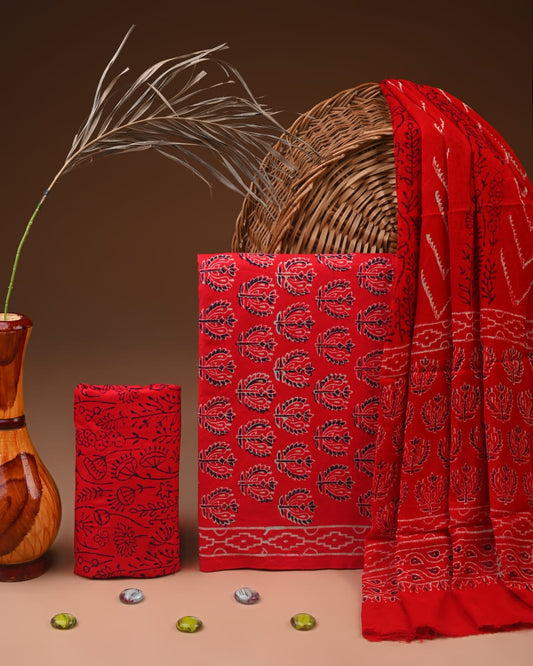 PREMIUM COTTON SUIT SET WITH CHIFFON DUPATTA