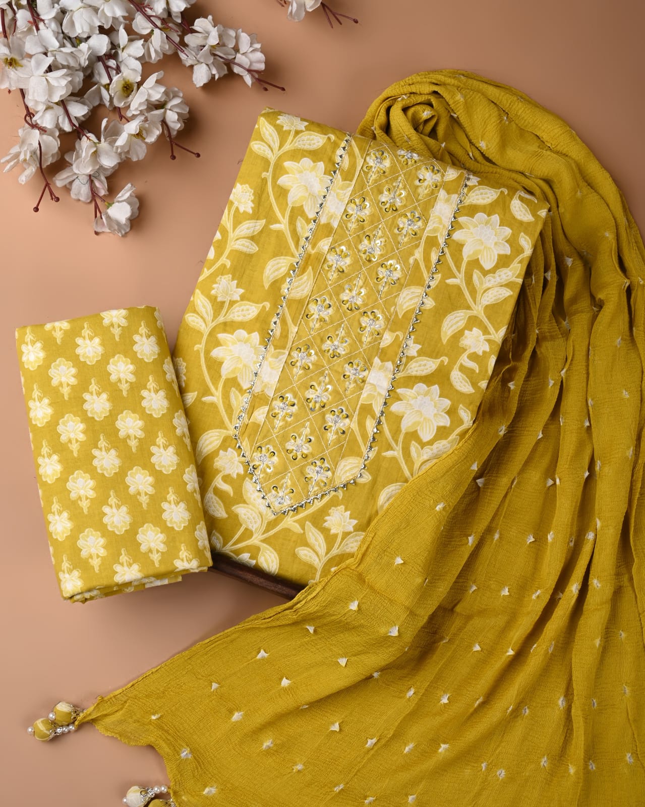 PREMIUM GOTA PATTI COTTON SUIT SET WITH CHIFFON DUPATTA