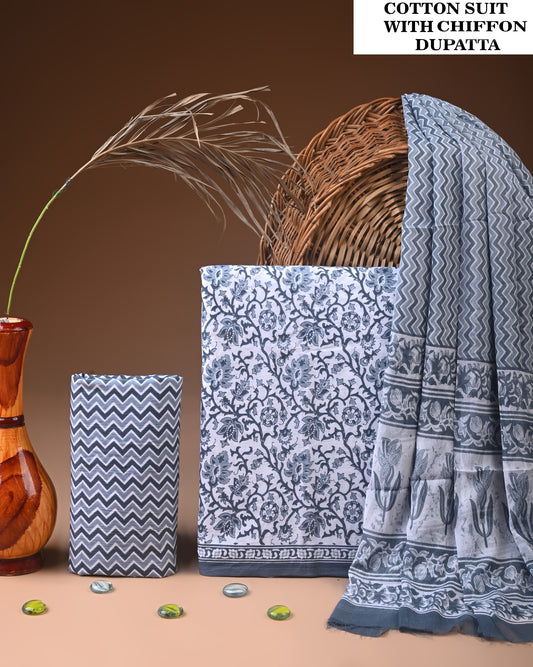 PREMIUM COTTON SUIT SET WITH CHIFFON DUPATTA