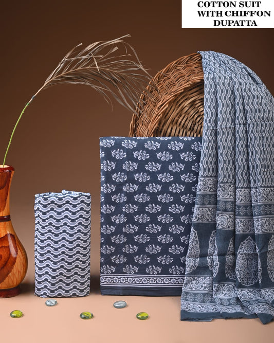 PREMIUM COTTON SUIT SET WITH CHIFFON DUPATTA