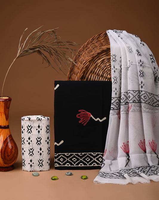 PREMIUM COTTON SUIT SET WITH CHIFFON DUPATTA