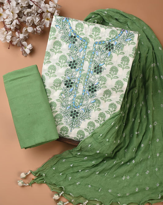 PREMIUM GOTA PATTI COTTON SUIT SET WITH CHIFFON DUPATTA