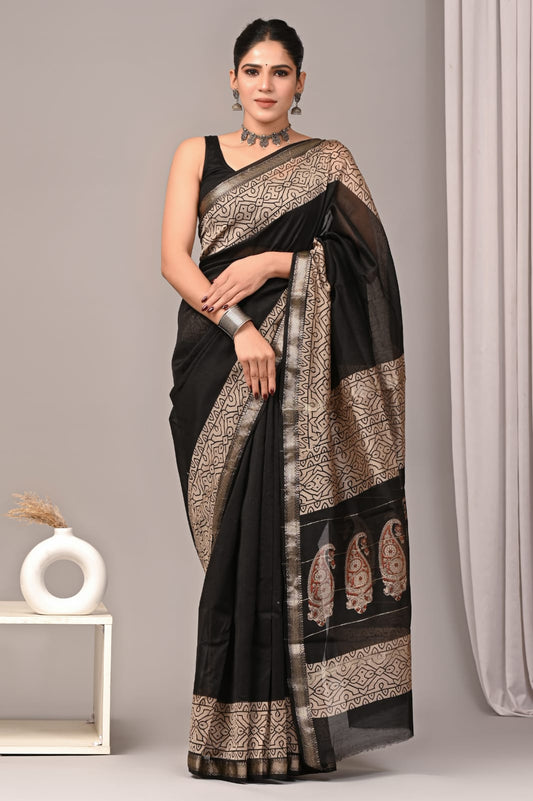 New Designer Hand Block Print Maheshwari Silk Saree