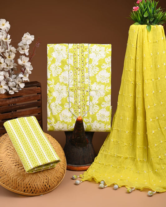 PREMIUM GOTA PATTI COTTON SUIT SET WITH CHIFFON DUPATTA