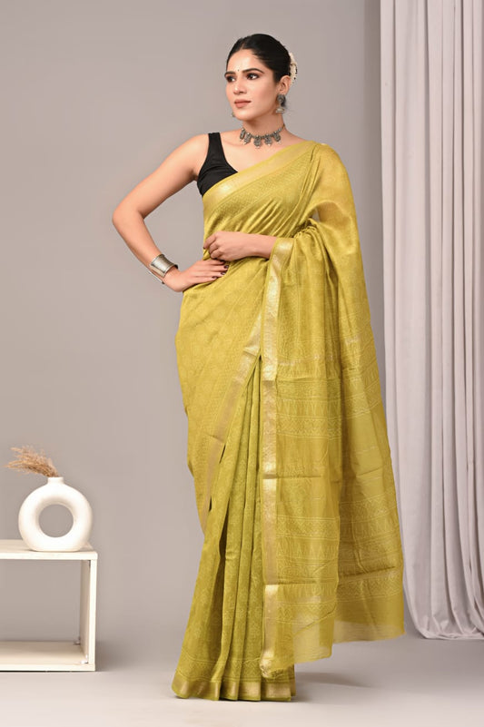 New Designer Hand Block Print Maheshwari Silk Saree