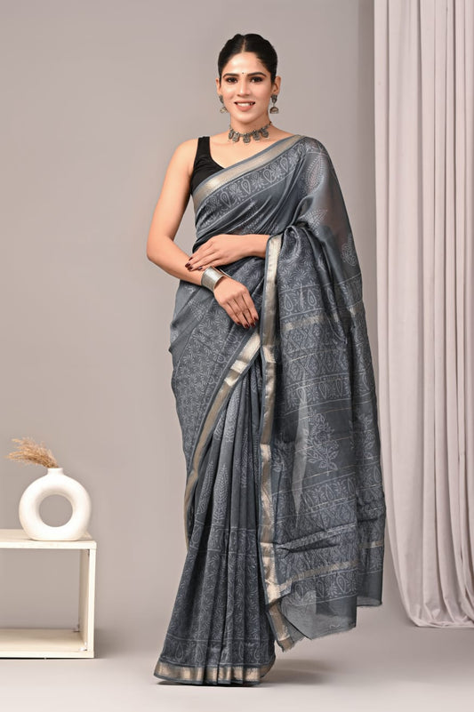 New Designer Hand Block Print Maheshwari Silk Saree