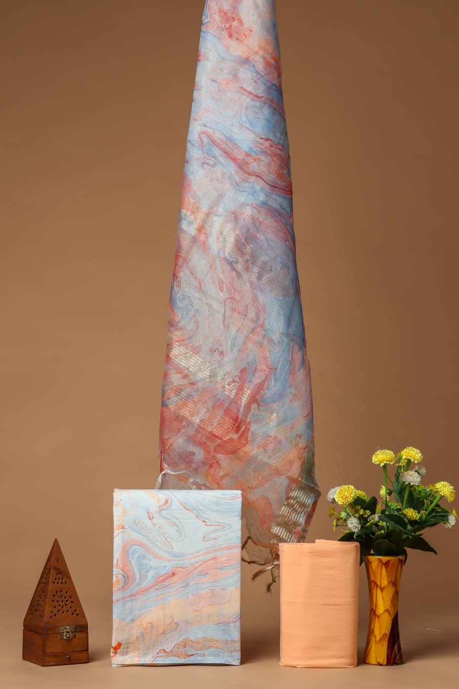 Elegant Hand Block Printed Cotton Suit With Organza Dupatta