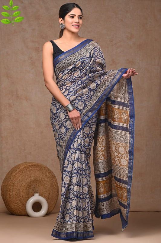 New Designer Hand Block Print Maheshwari Silk Saree