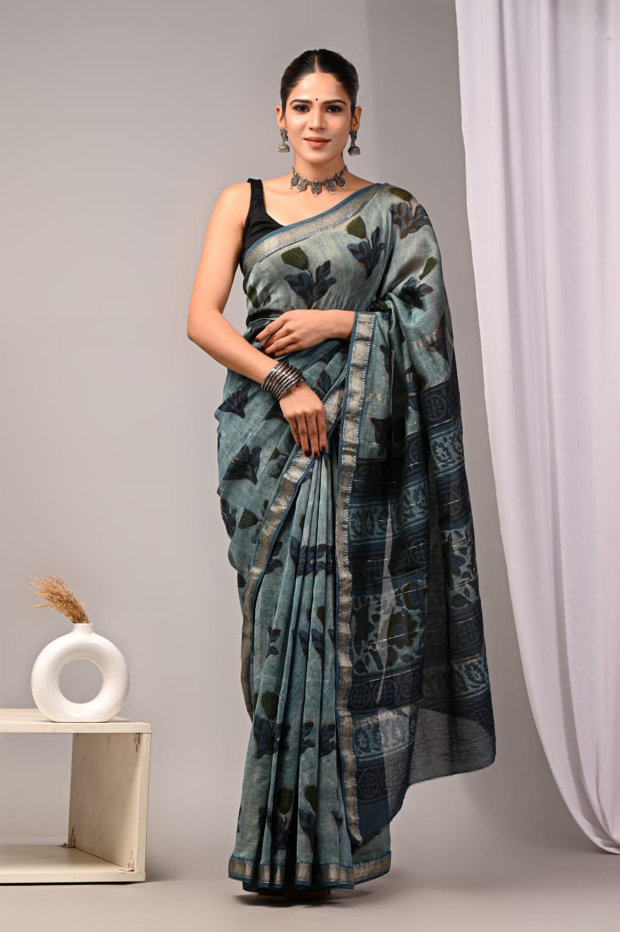 New Designer Hand Block Print Maheshwari Silk Saree