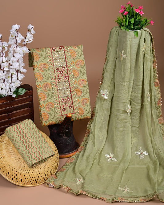 PREMIUM GOTA PATTI COTTON SUIT SET WITH CHIFFON DUPATTA