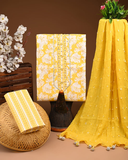 PREMIUM GOTA PATTI COTTON SUIT SET WITH CHIFFON DUPATTA